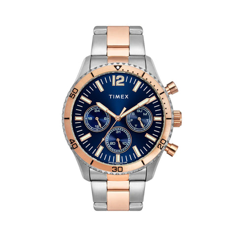 Timex E-Class Premium-Sport Collection Multifunction Men Analog Blue Dial Coloured Quartz Watch, Round Dial With 43 Mm Case Width - TWEG22202
