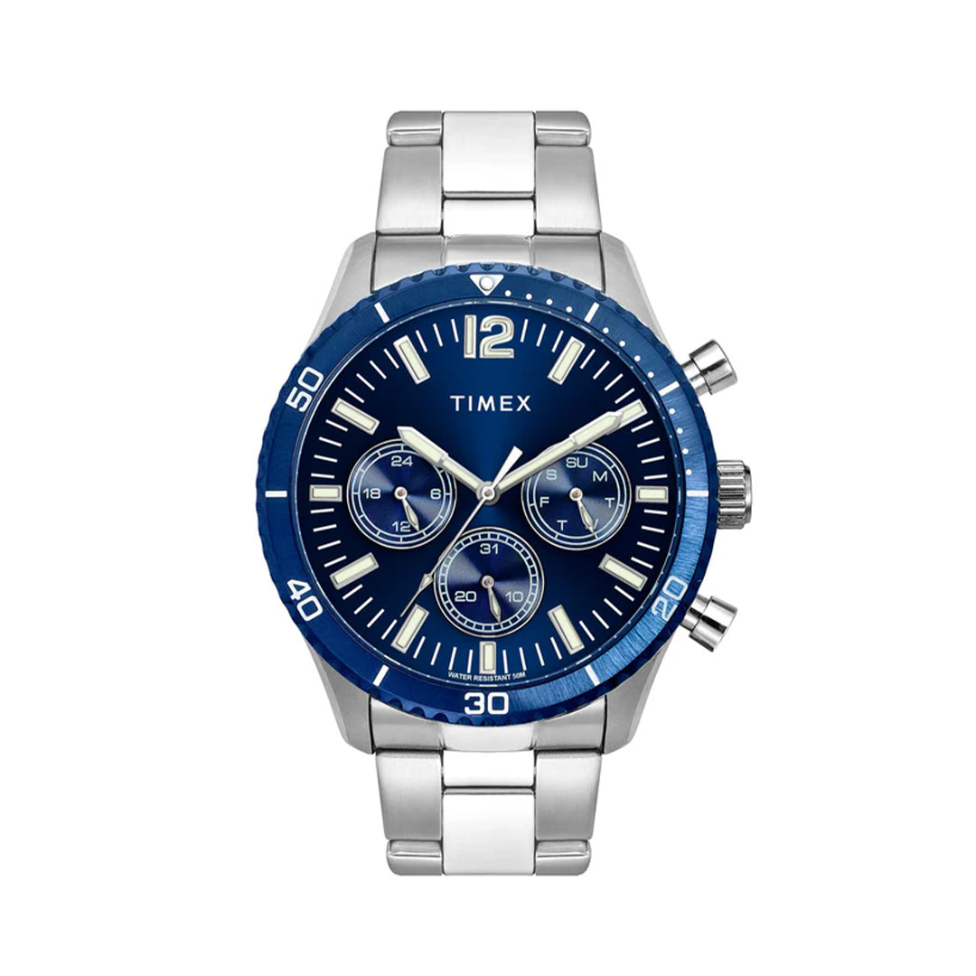 Timex E-Class Premium-Sport Collection Multifunction Men Analog Blue Dial Coloured Quartz Watch, Round Dial With 43 Mm Case Width - TWEG22203