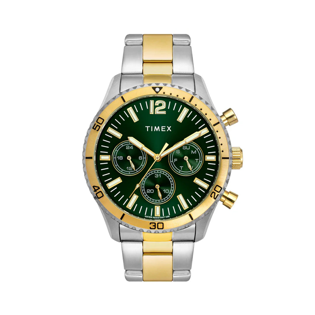 Timex E-Class Premium-Sport Collection Multifunction Men Analog Green Dial Coloured Quartz Watch, Round Dial With 43 Mm Case Width - TWEG22201