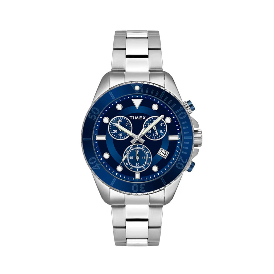 Timex E Class Men's Blue Dial Round Case Chronograph Date Function Watch -TWEG20103