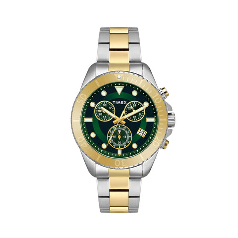 Timex E Class Men's Green Dial Round Case Chronograph Date Function Watch -TWEG20104