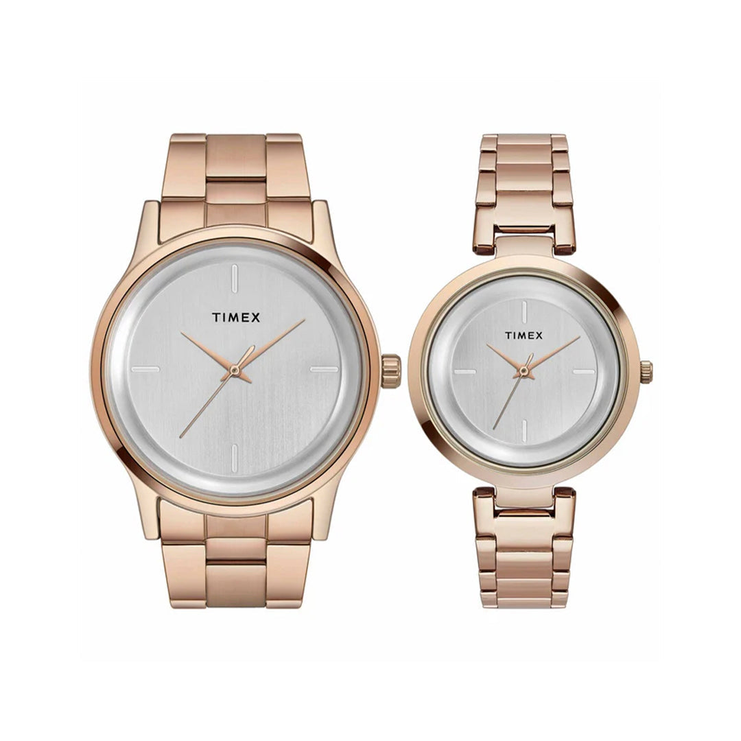 Timex TW00PR294 Fashion Collection Premium Quality 3 Hands Pair's Analog Silver Dial Coloured Quartz Watch