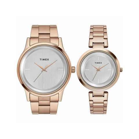 Timex TW00PR294 Fashion Collection Premium Quality 3 Hands Pair's Analog Silver Dial Coloured Quartz Watch
