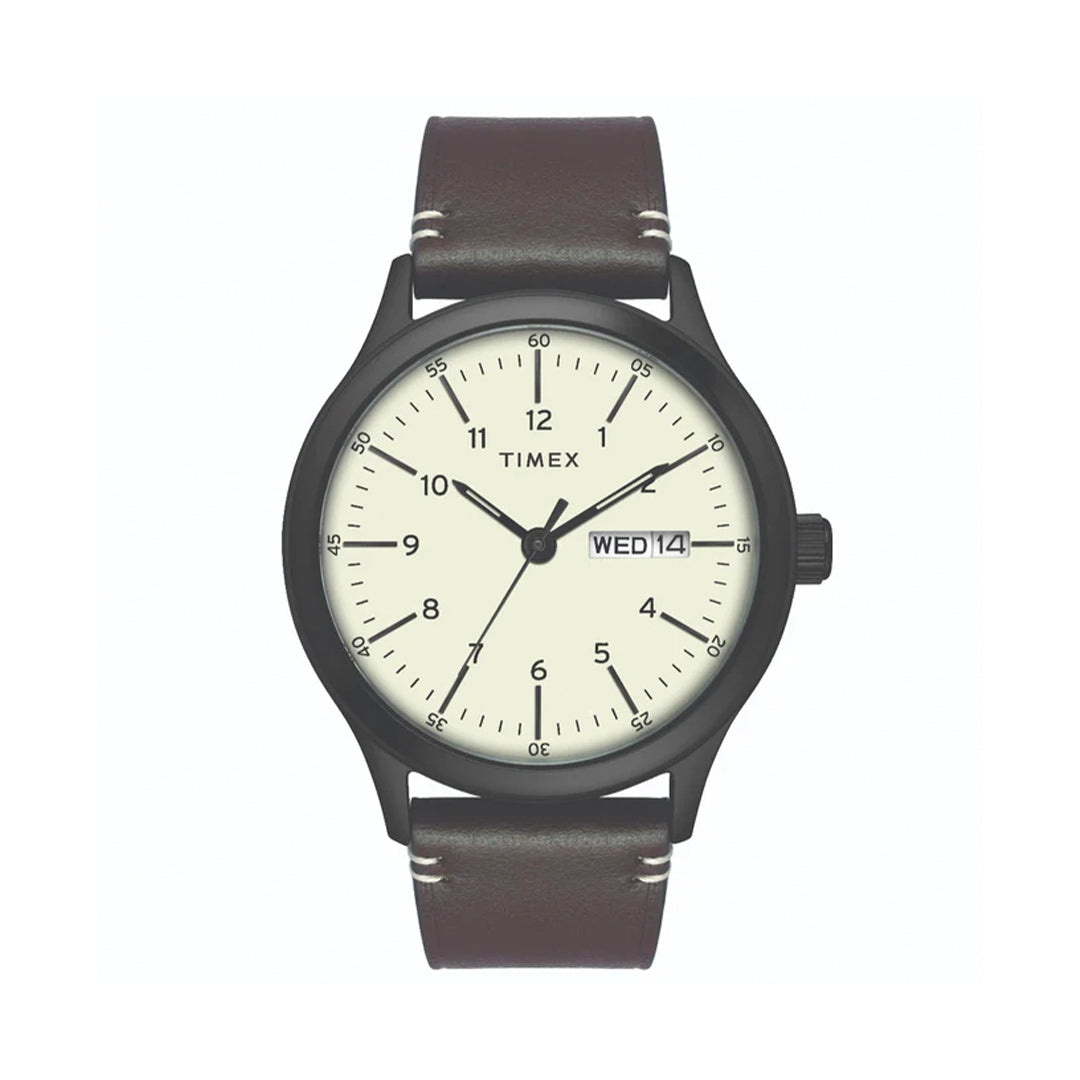 Timex Fashion Men's Beige Dial Round Case Day Date Function Watch -TWEG19702
