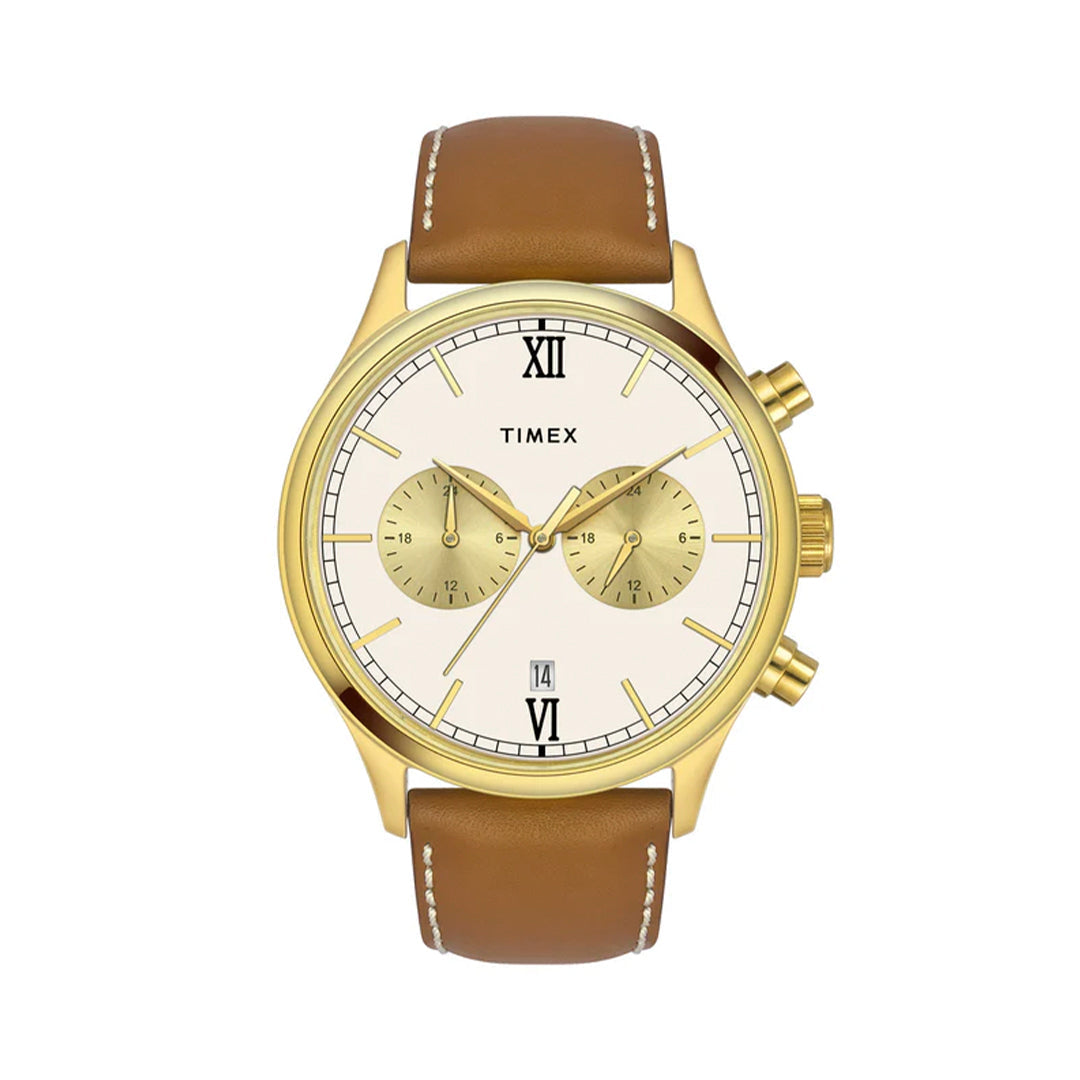 Timex Fashion Men's Beige Dial Round Case Dual time Function Watch -TWEG19806