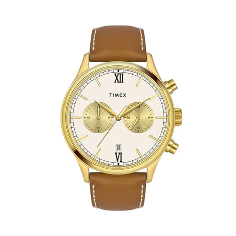 Timex Fashion Men's Beige Dial Round Case Dual time Function Watch -TWEG19806