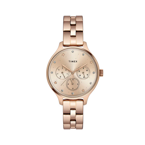 Timex Fashion Women's Rose Gold Dial Round Case Multifunction Function Watch -TWEL14814
