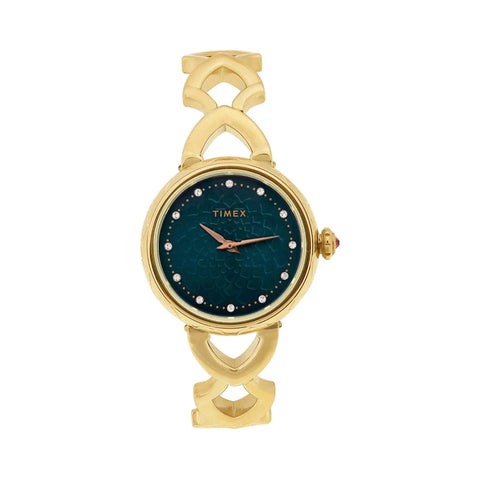 Timex Fria Women's Green Dial Round Case 2 Hands Function Watch -TWEL14200