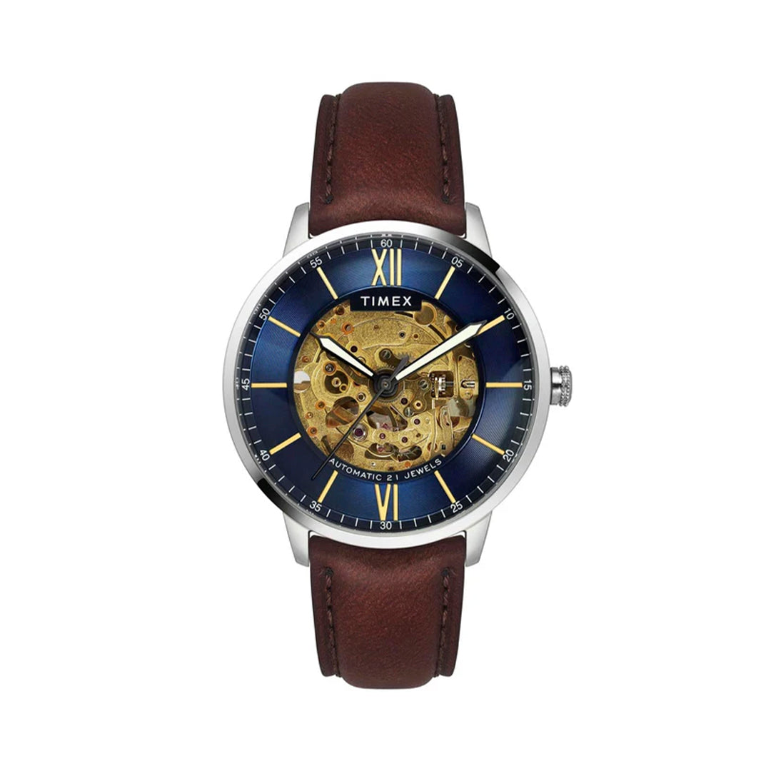 Timex Men Automatic Blue Round Stainless Steel Dial Watch- TWEG23501
