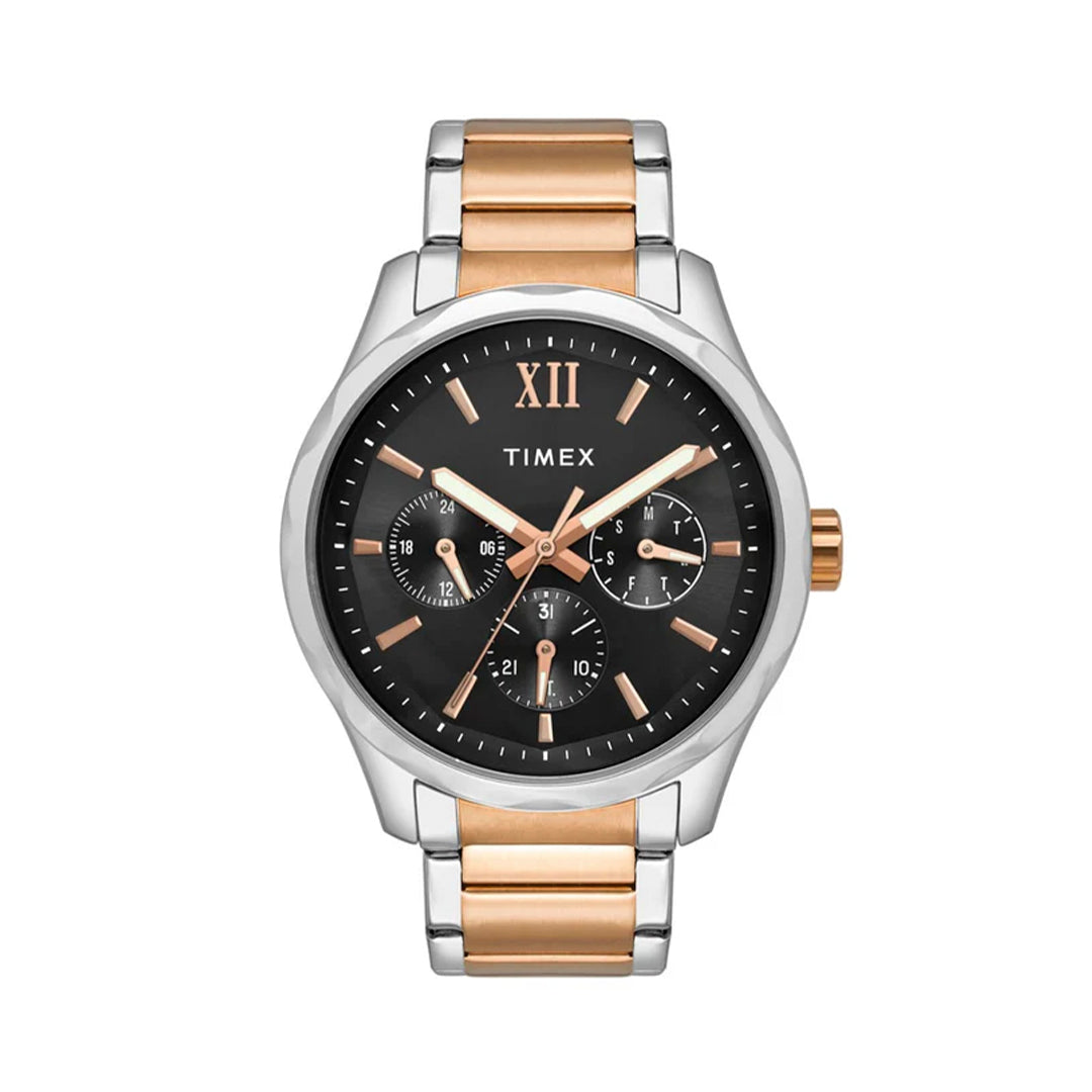 Timex Men Multifunction Black Round Brass Dial Watch- TW0TG7617
