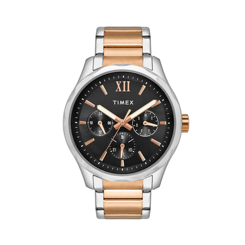 Timex Men Multifunction Black Round Brass Dial Watch- TW0TG7617