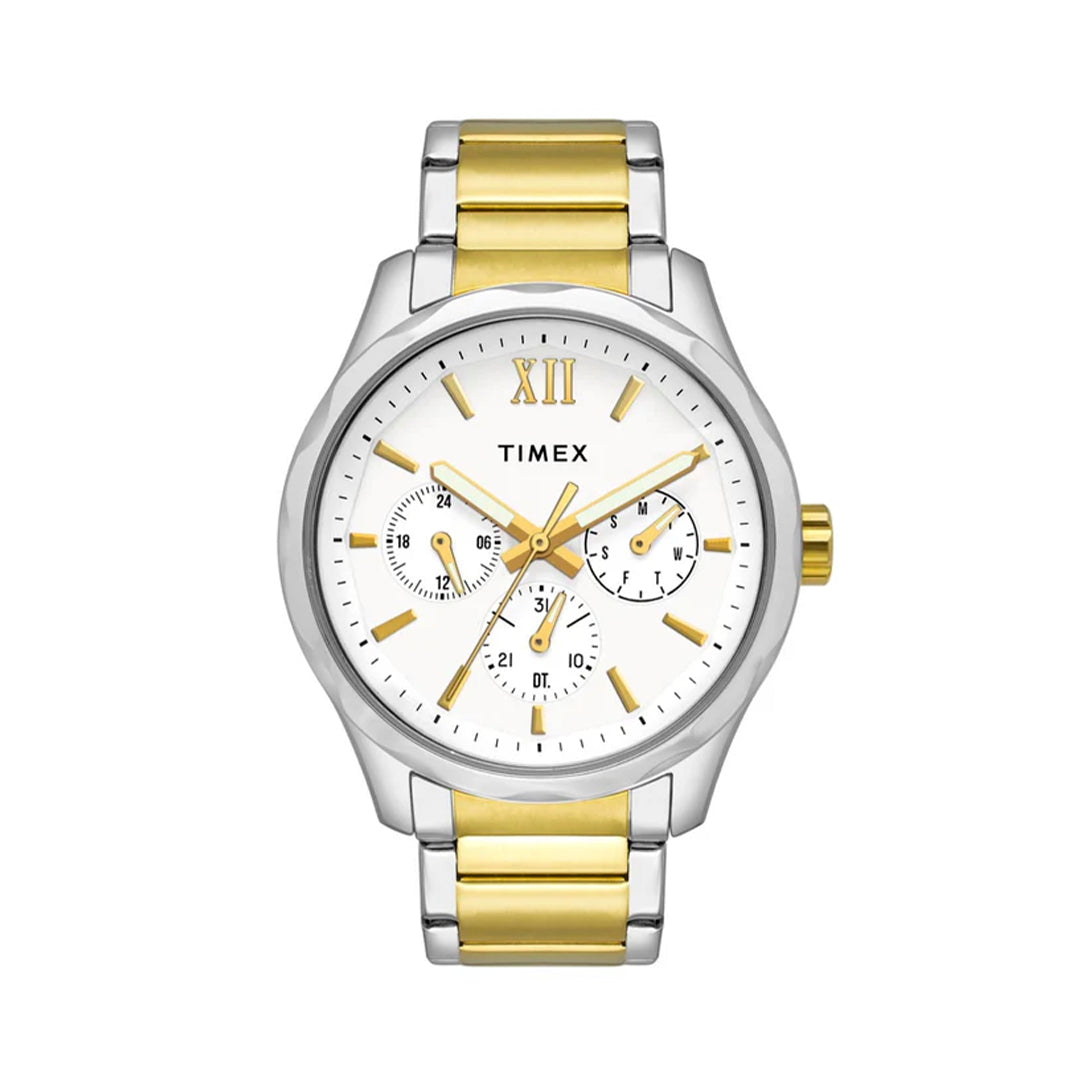 Timex Men Multifunction White Round Brass Dial Watch- TW0TG7616