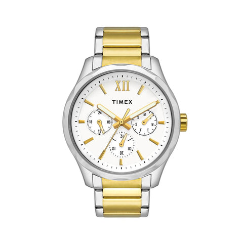 Timex Men Multifunction White Round Brass Dial Watch- TW0TG7616