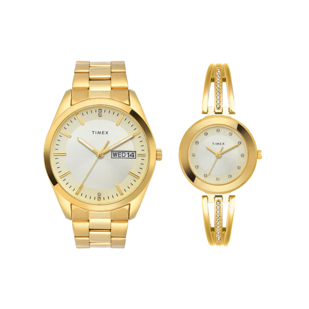 Timex Pairs Beige Round Analog Dial Watch- TW00PR307