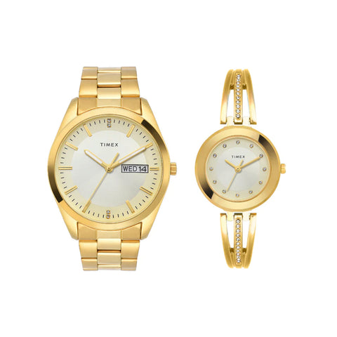 Timex Pairs Beige Round Analog Dial Watch- TW00PR307