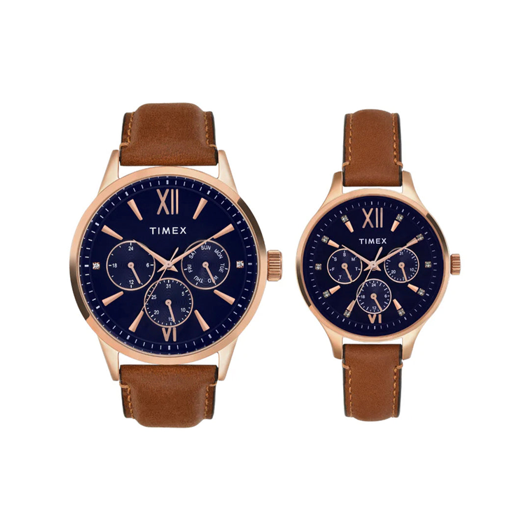 Timex Pairs Blue Round Multifunction Dial Watch- TW00PR302