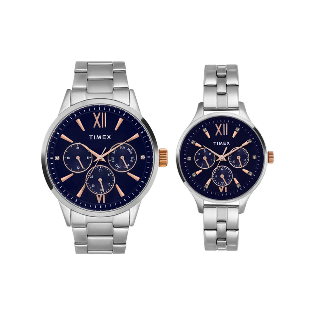 Timex Pairs Blue Round Multifunction Dial Watch- TW00PR305