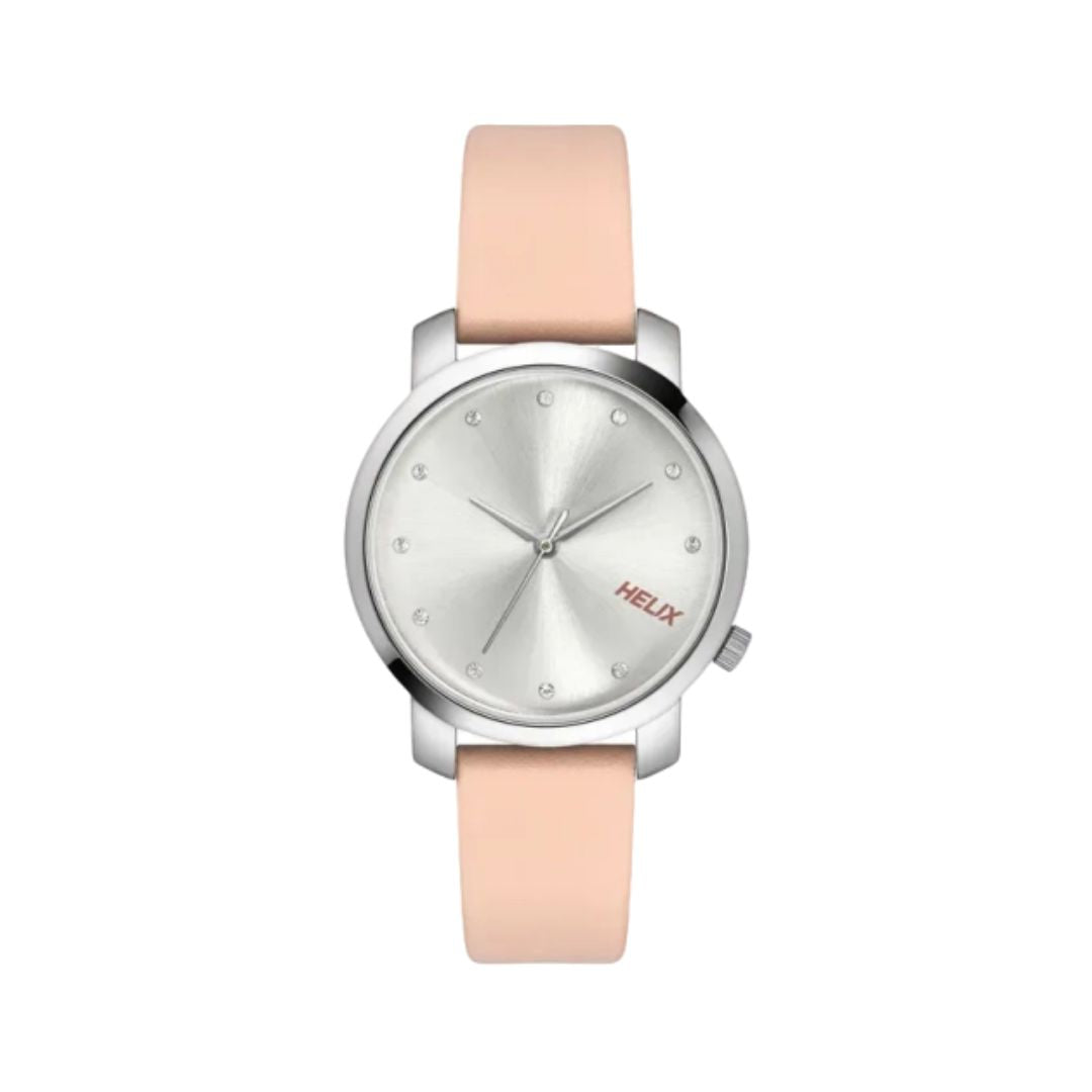 Timex TW032HL32 Helix Silver Round Analog Leather Watch Women