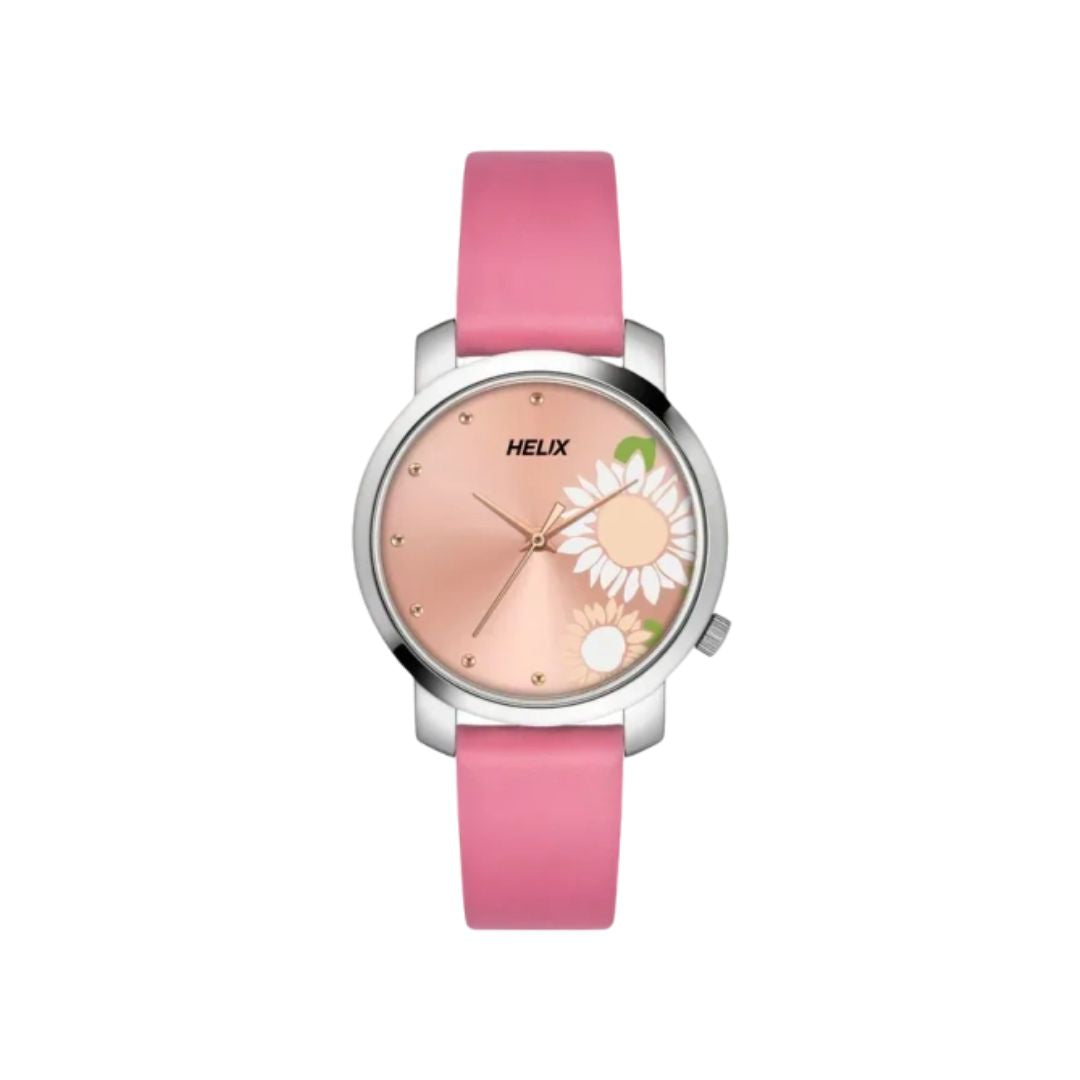 Timex TW032HL43 Helix Pink Round Analog Leather Watch Women