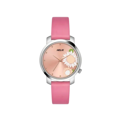 Timex TW032HL43 Helix Pink Round Analog Leather Watch Women