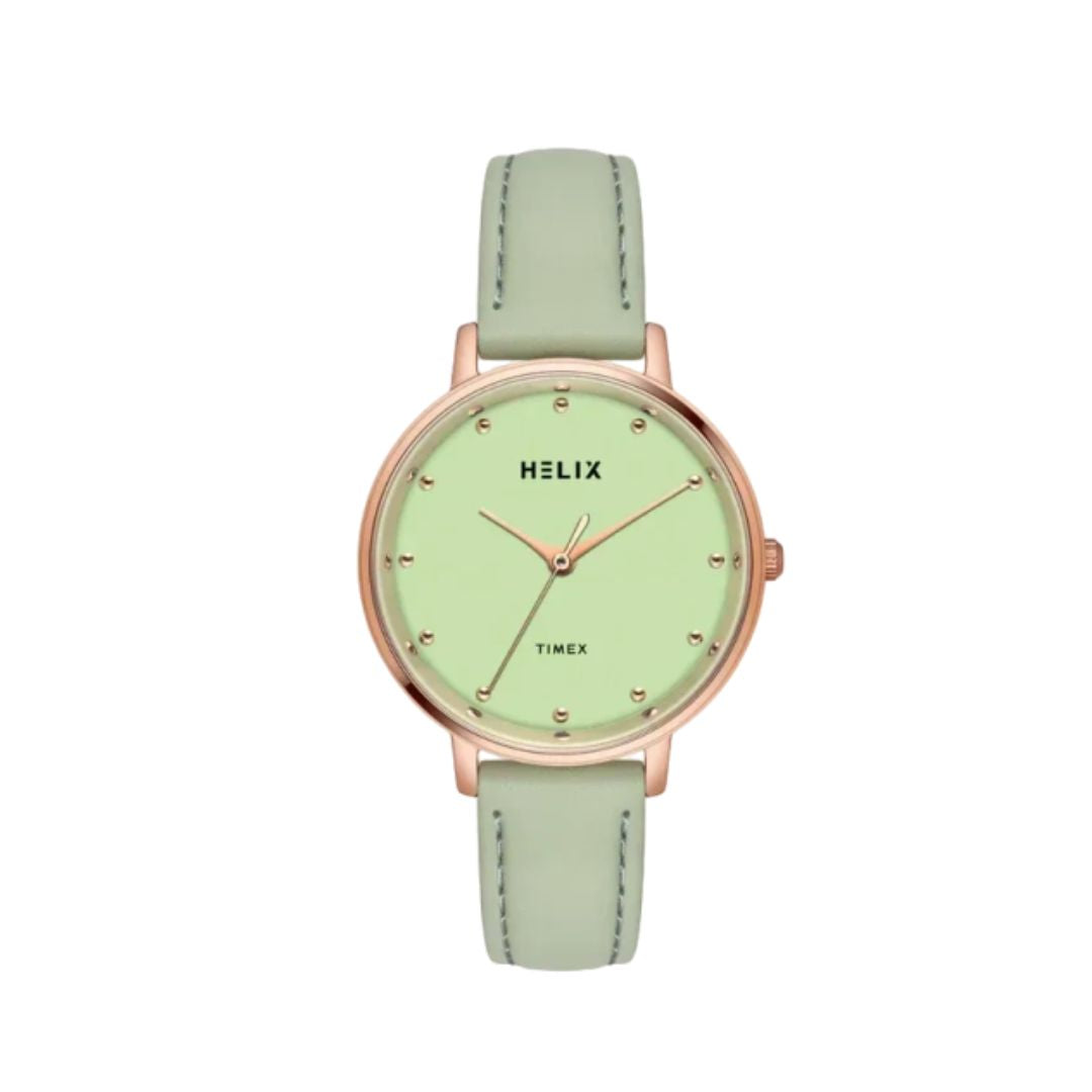 Timex TW056HL00 Helix Green Round Analog Leather Watch Women