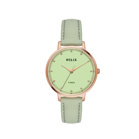 Timex TW056HL00 Helix Green Round Analog Leather Watch Women