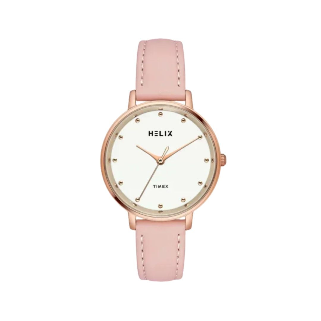Timex TW056HL01 Helix Silver Round Analog Leather Watch Women