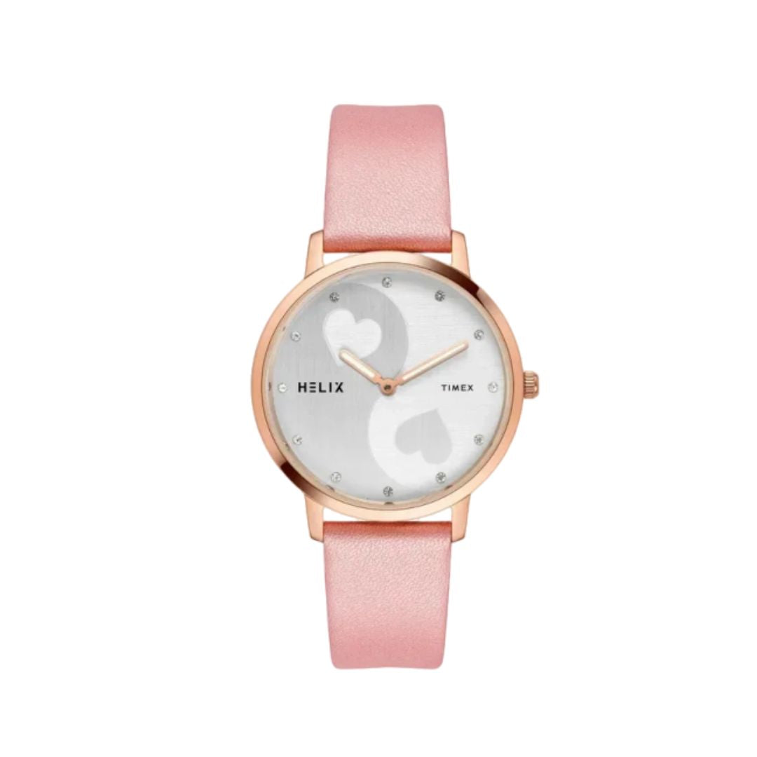 Timex TW056HL06T Helix Silver Round Analog Leather Watch