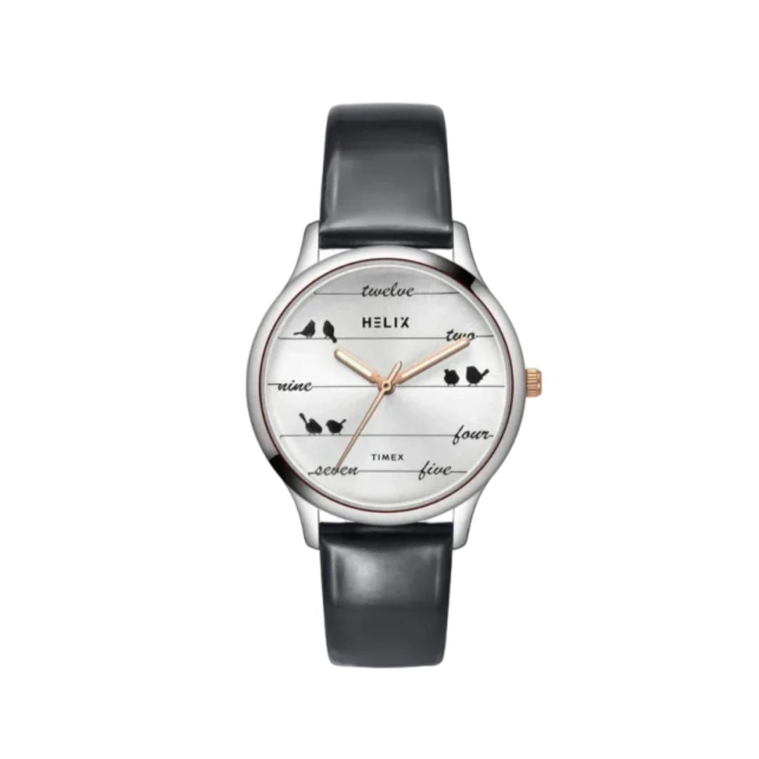 Timex TW060HL01T Helix Silver Round Analog Leather Watch Women