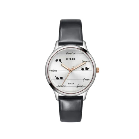 Timex TW060HL01T Helix Silver Round Analog Leather Watch Women