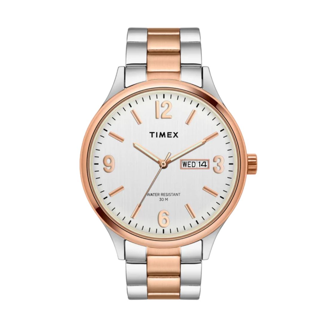 Timex TWEG18423 Men Analog Silver Round Brass Dial Watch