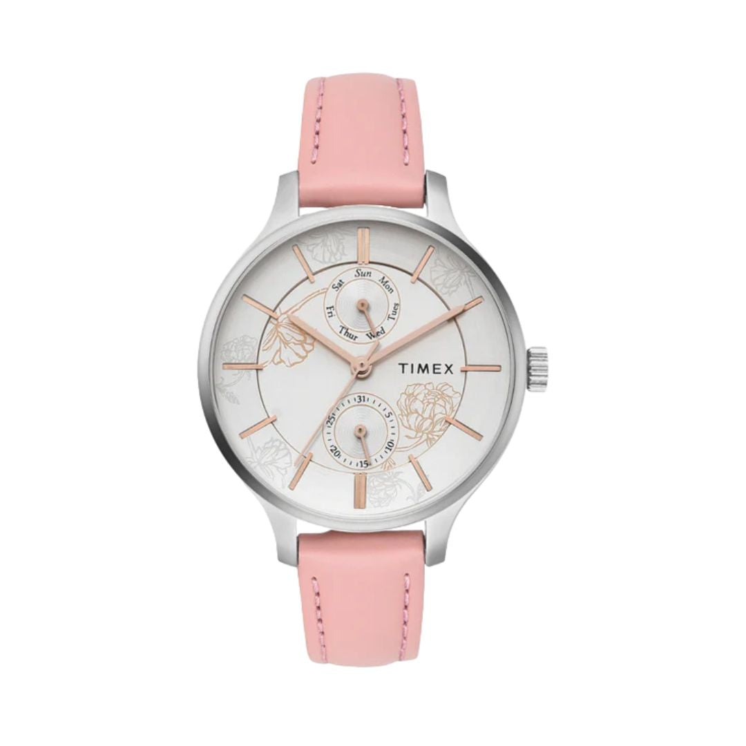 Timex TWEL14822 Women Multifunction Silver Round Brass Dial Watch