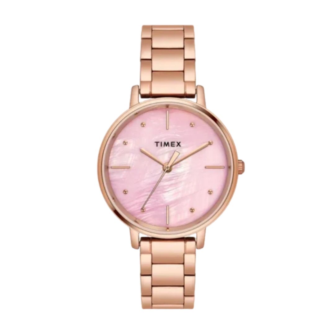 Timex TWEL15807 Women Pink Round Analog Brass Dial Watch
