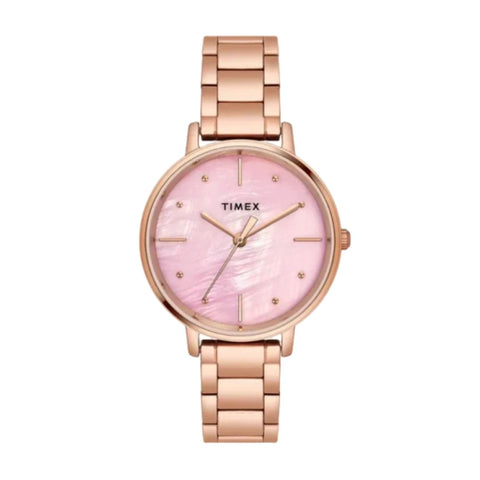 Timex TWEL15807 Women Pink Round Analog Brass Dial Watch