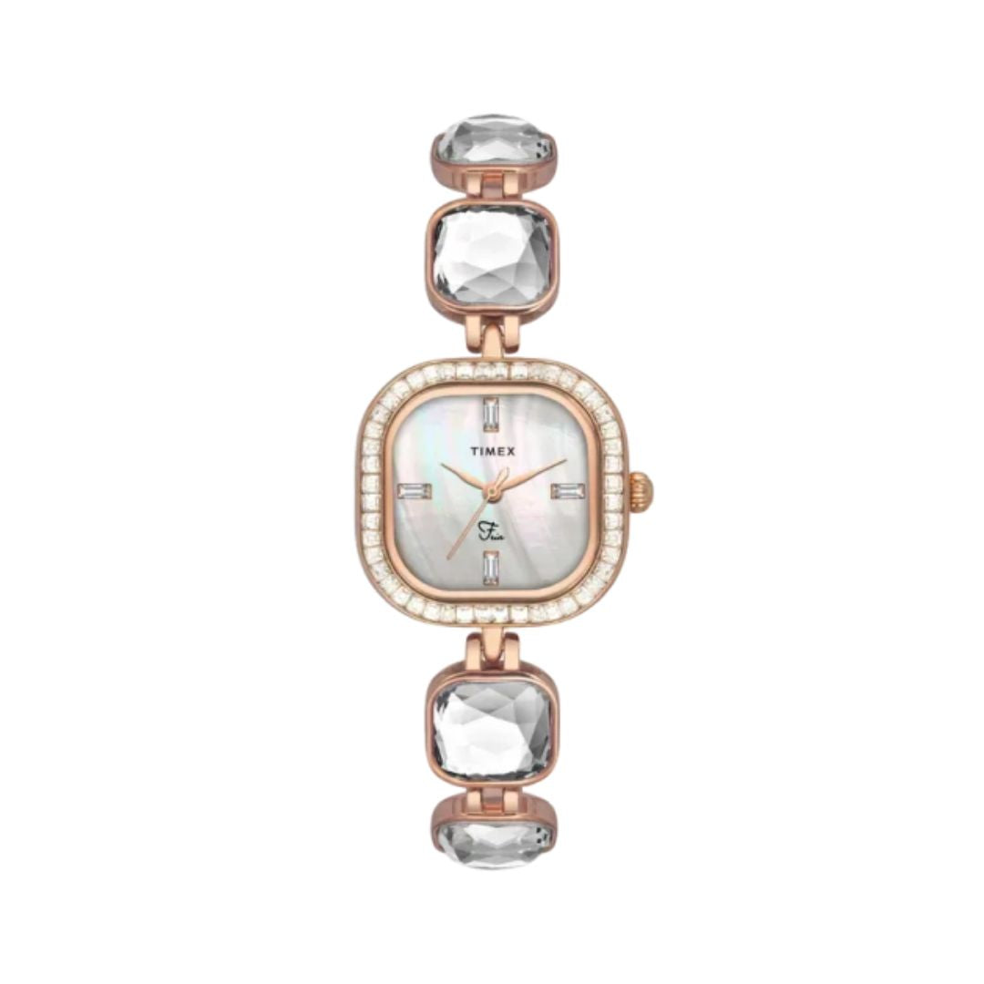 Timex TWEL17105 Fria Women Off White Square Analog Watch