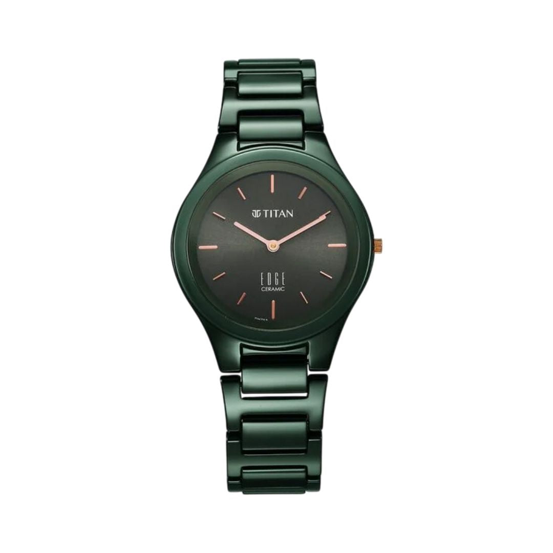 Titan 2653QC06 Edge Ceramic Quartz in Glossy Green Dial Watch for Women