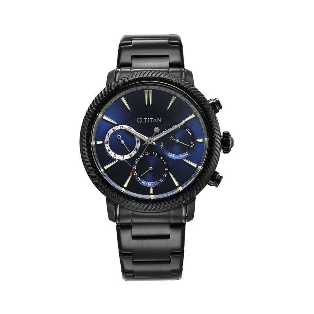 Titan 10012NM01 Stellar Quartz Multifunction Blue Dial Stainless Steel Strap Watch for Men