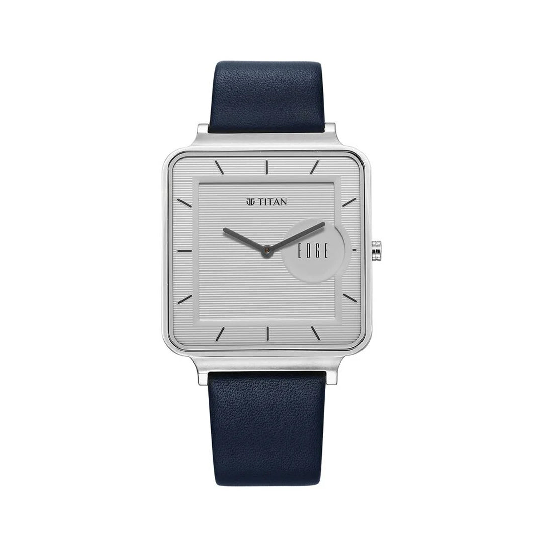 Titan 10017SL01 Edge Quad Quartz Analog White Dial With Blue Leather Strap Watch For Men