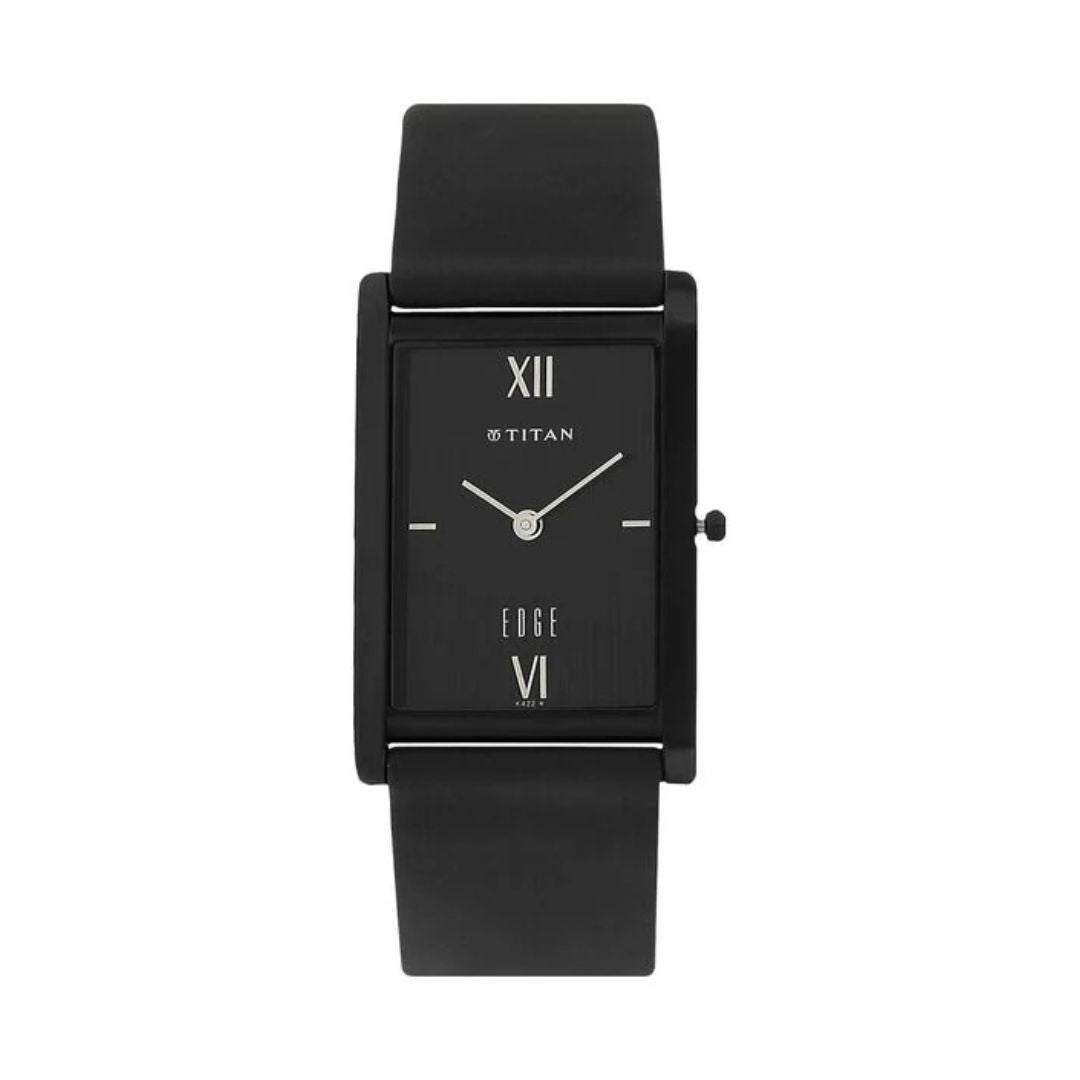 Titan 1043NL01 Edge Quartz Analog Black Dial Leather Strap Watch for Men