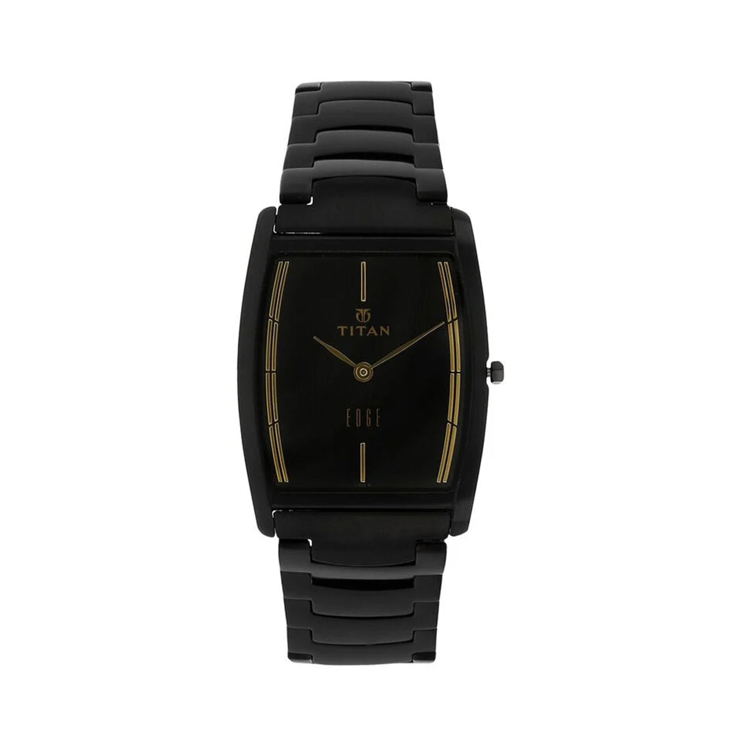 Titan 1044NM01 Edge Black Tonneau Dial Analog Stainless Steel Strap Watch for Men