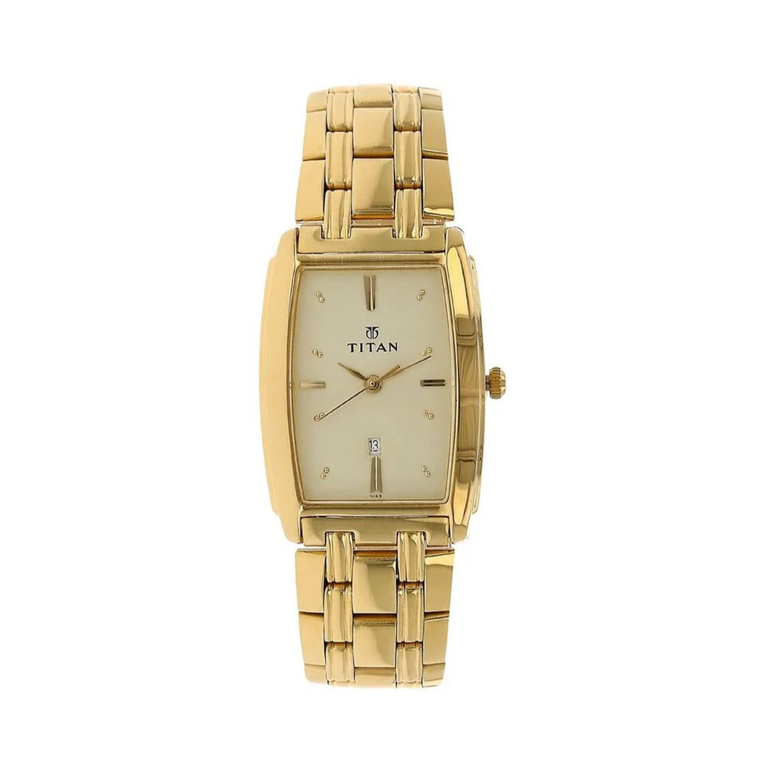 Titan 1163YM02 Quartz Analog with Date Champagne Dial Stainless Steel Strap Watch for Men