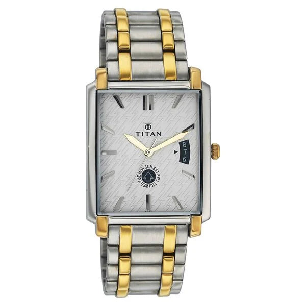 Titan 1506BM02 Quartz Analog with Day and Date Silver Dial Watch for Men