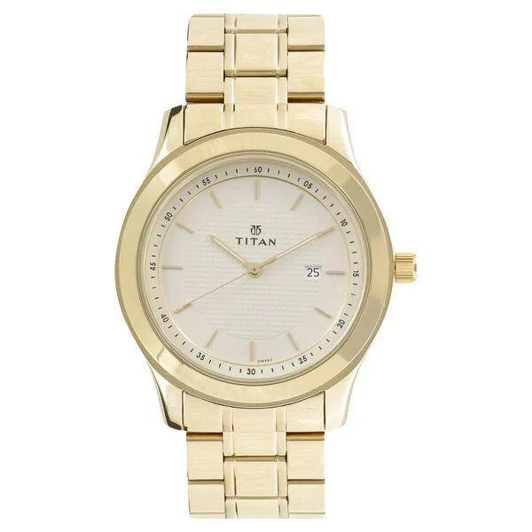 Titan 1627YM04 Quartz Analog with Date Champagne Dial Stainless Steel Strap Watch for Men