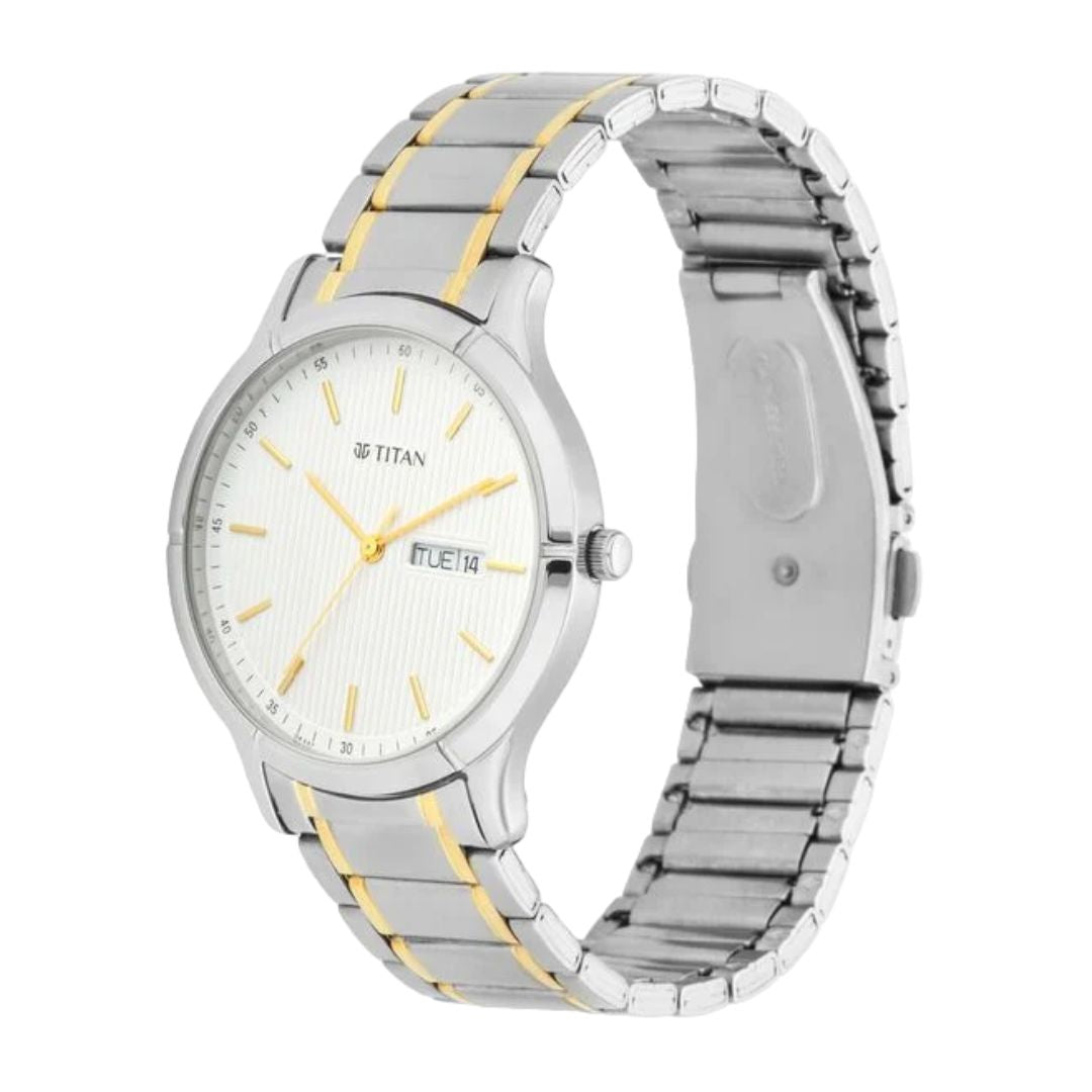 Titan 1775BM02 Lagan White Dial Analog with Day and Date Metal Strap Watch for Men