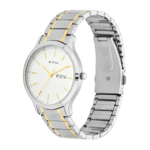 Titan 1775BM02 Lagan White Dial Analog with Day and Date Metal Strap Watch for Men