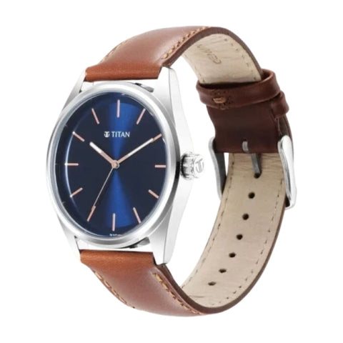 Titan 1866SL01 Quartz Analog Blue Dial Leather Strap Watch for Men