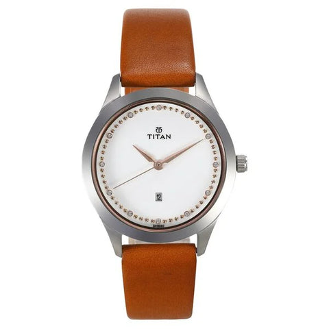 Titan 2570SL02 Sparkle White Dial Analog Date Function Watch for Women