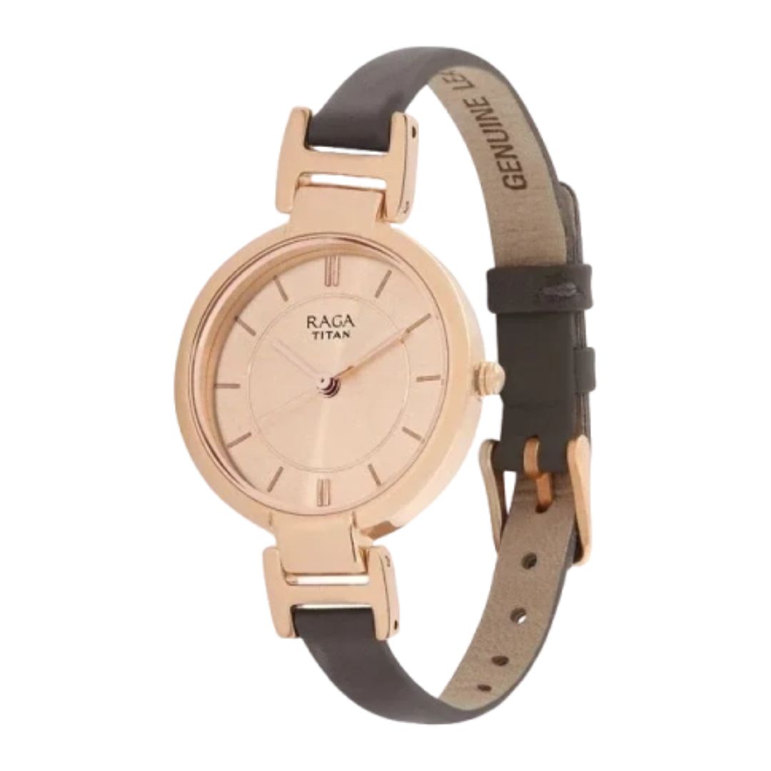 Titan 2608WL01 Raga Viva Rose Gold Dial Analog Leather Strap watch for Women