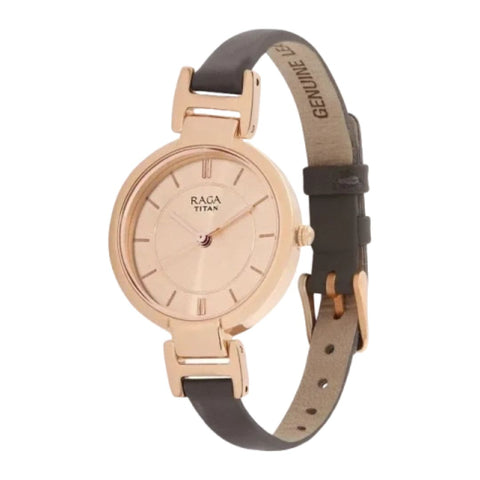 Titan 2608WL01 Raga Viva Rose Gold Dial Analog Leather Strap watch for Women