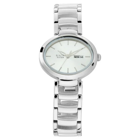 Titan 2620SM01 Raga Viva Silver Dial Analog with Day and Date Metal Strap Watch for Women